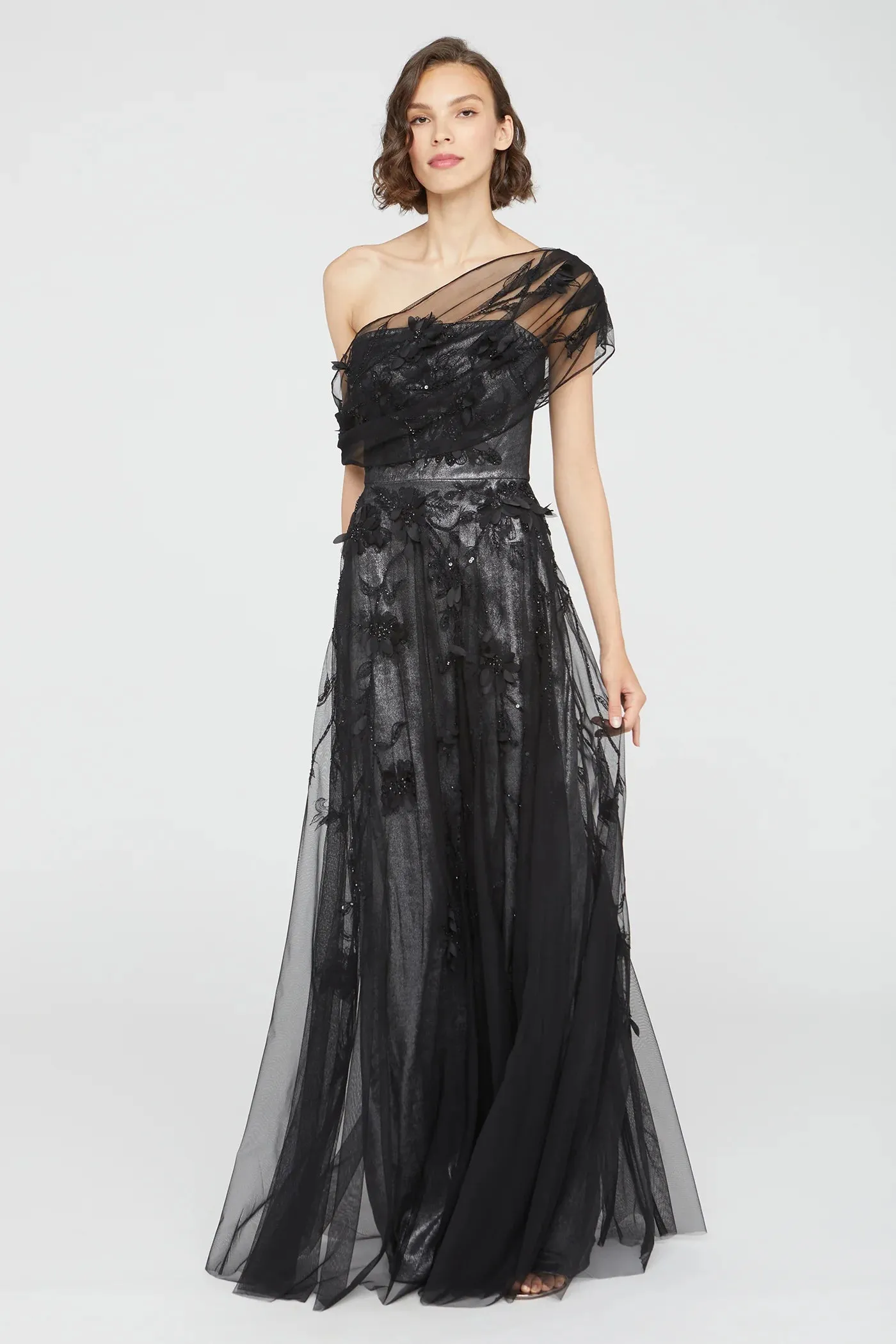 Lenora Embroidered Gown - Petal Black Gunmetal