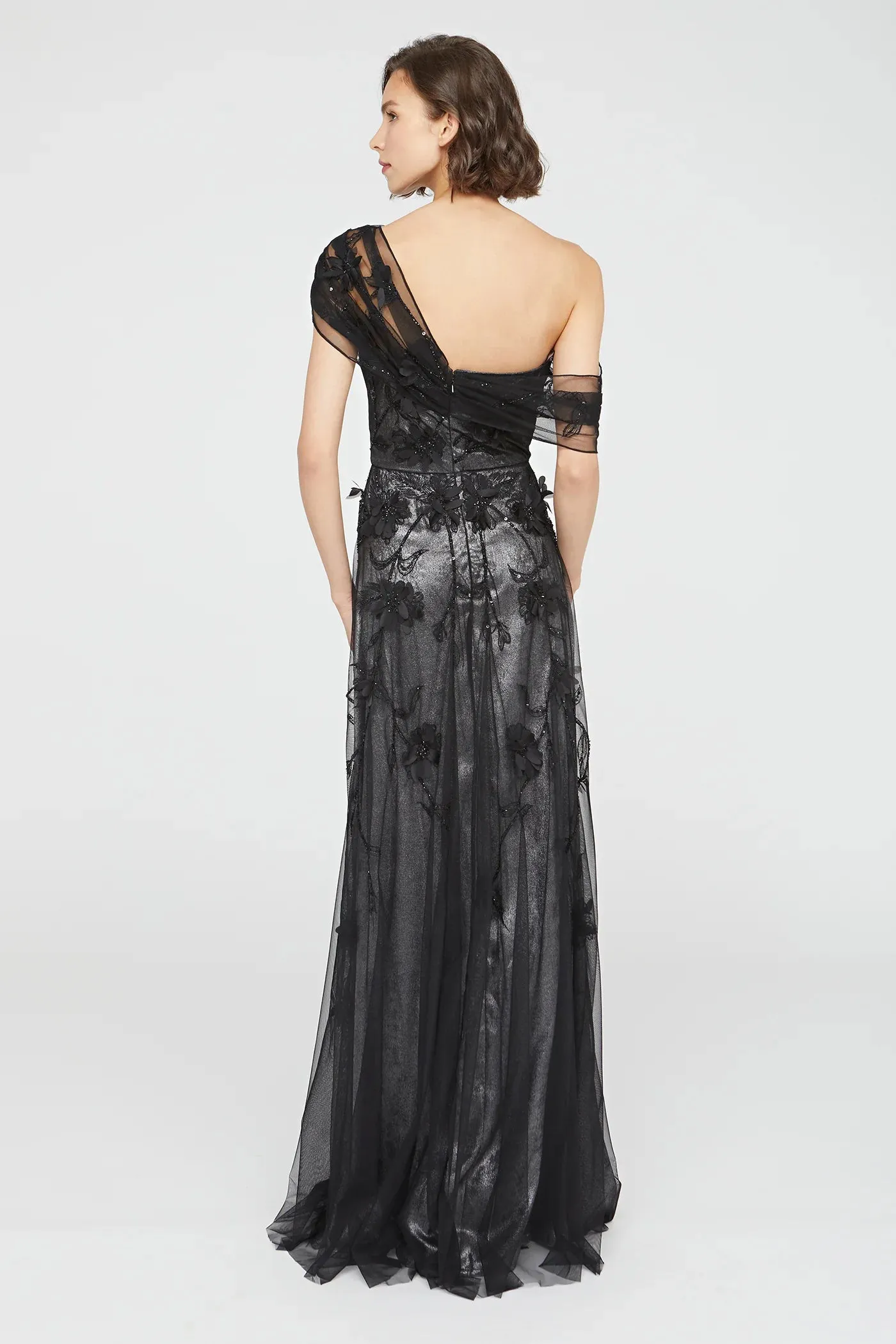Lenora Embroidered Gown - Petal Black Gunmetal