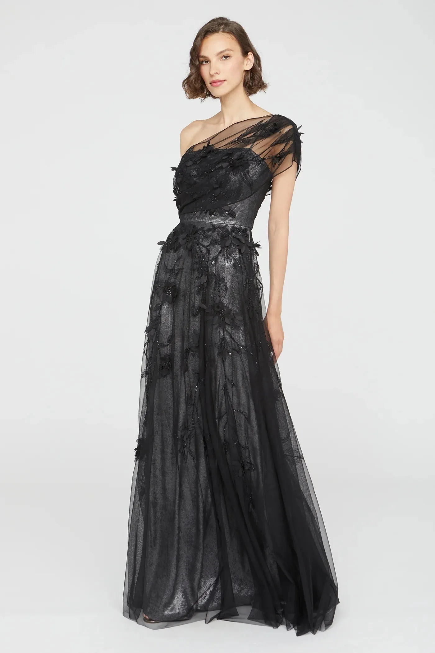 Lenora Embroidered Gown - Petal Black Gunmetal