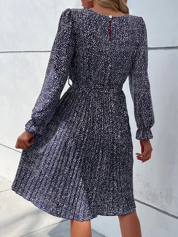 Leopard Print Knee-Length Dress with Lace-Up Neckline