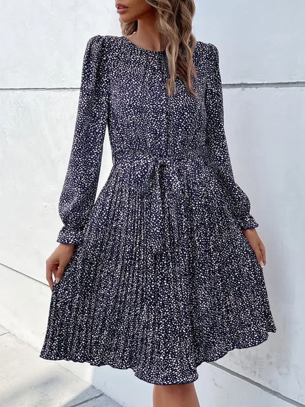 Leopard Print Knee-Length Dress with Lace-Up Neckline