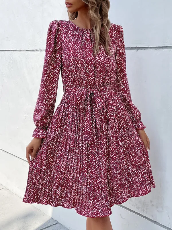 Leopard Print Knee-Length Dress with Lace-Up Neckline