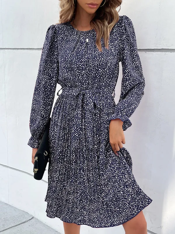 Leopard Print Knee-Length Dress with Lace-Up Neckline