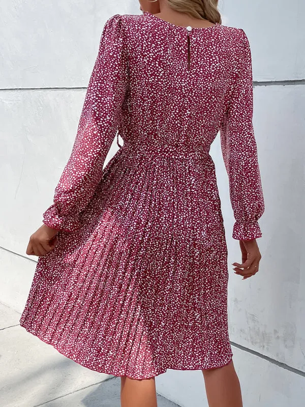 Leopard Print Knee-Length Dress with Lace-Up Neckline