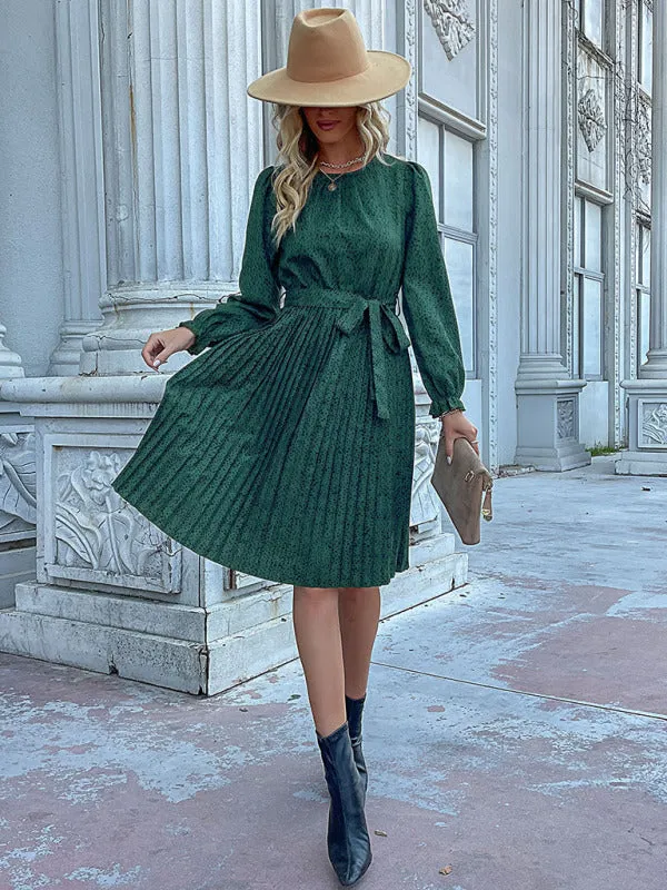 Leopard Print Knee-Length Dress with Lace-Up Neckline
