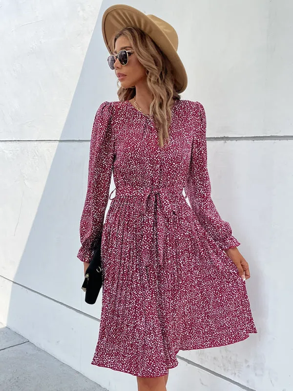 Leopard Print Knee-Length Dress with Lace-Up Neckline