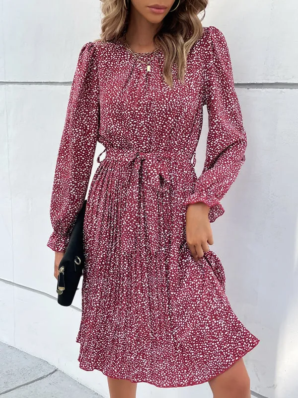 Leopard Print Knee-Length Dress with Lace-Up Neckline