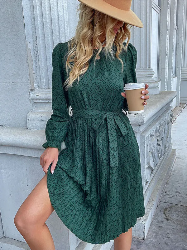 Leopard Print Knee-Length Dress with Lace-Up Neckline