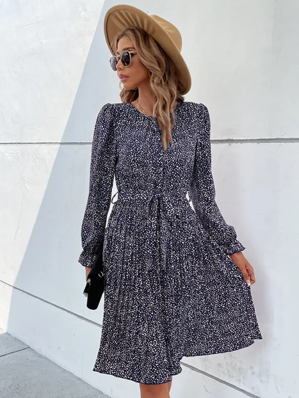 Leopard Print Knee-Length Dress with Lace-Up Neckline