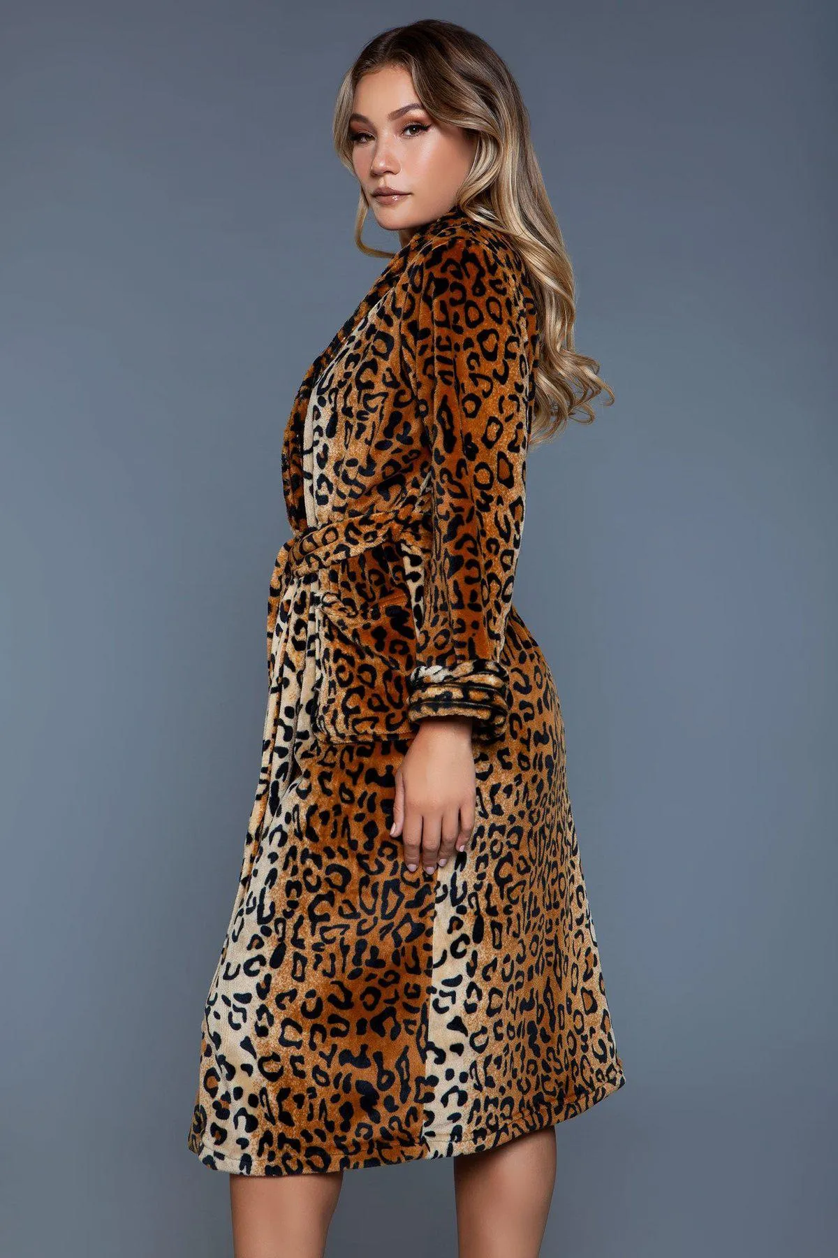 Leopard Print Long Flannel Robe