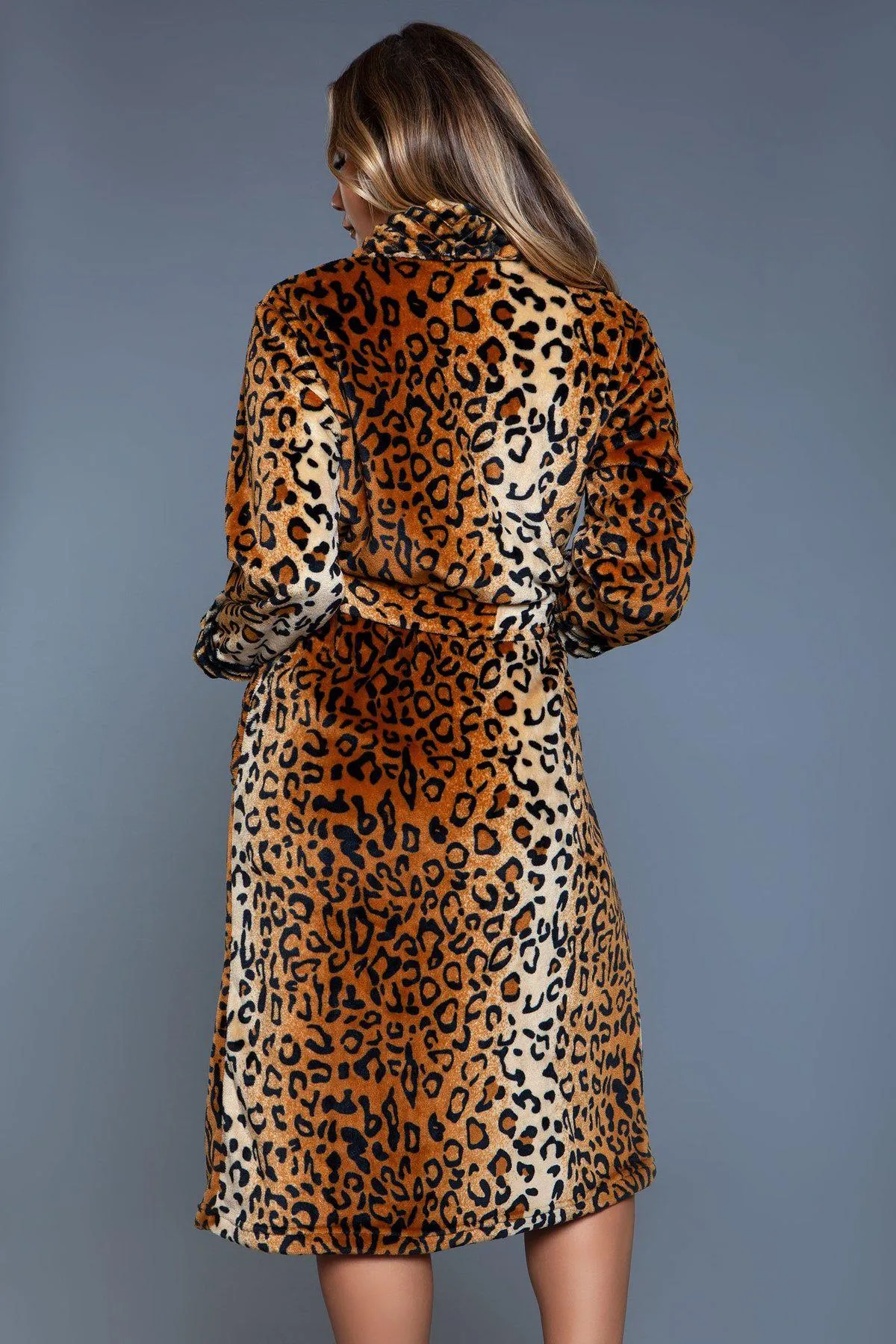 Leopard Print Long Flannel Robe