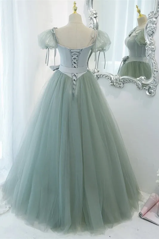 Light Green A-line Soft Tulle Formal Gown
