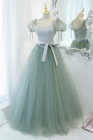Light Green A-line Soft Tulle Formal Gown