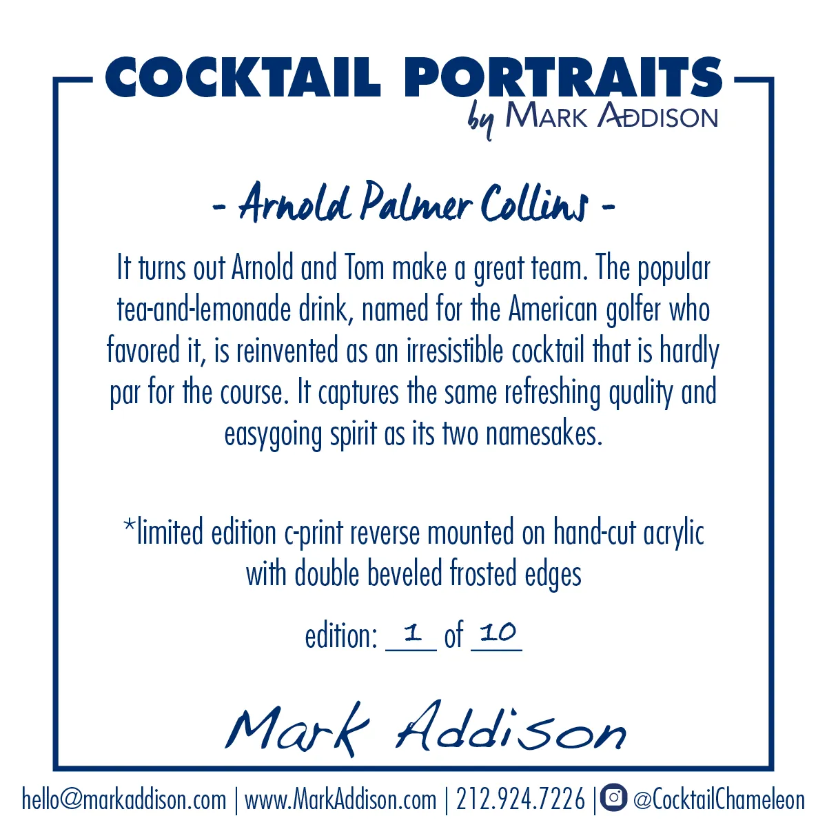 Limited Edition Cocktail Portrait: Arnold Palmer Collins