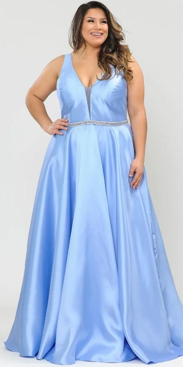 Lindas W1108 V-Neck Sleeveless Formal Dress Rhinestone Waist with Pockets