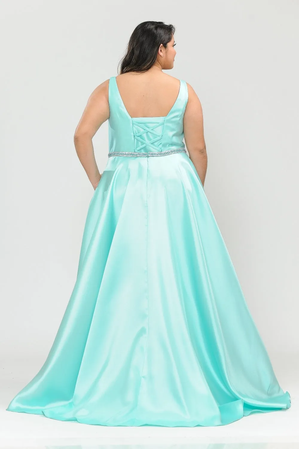 Lindas W1108 V-Neck Sleeveless Formal Dress Rhinestone Waist with Pockets