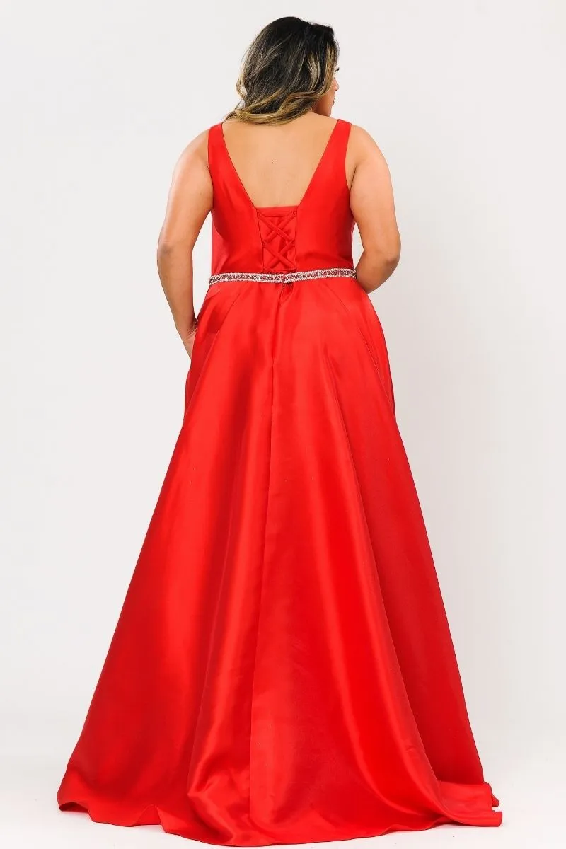 Lindas W1108 V-Neck Sleeveless Formal Dress Rhinestone Waist with Pockets