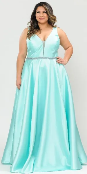 Lindas W1108 V-Neck Sleeveless Formal Dress Rhinestone Waist with Pockets