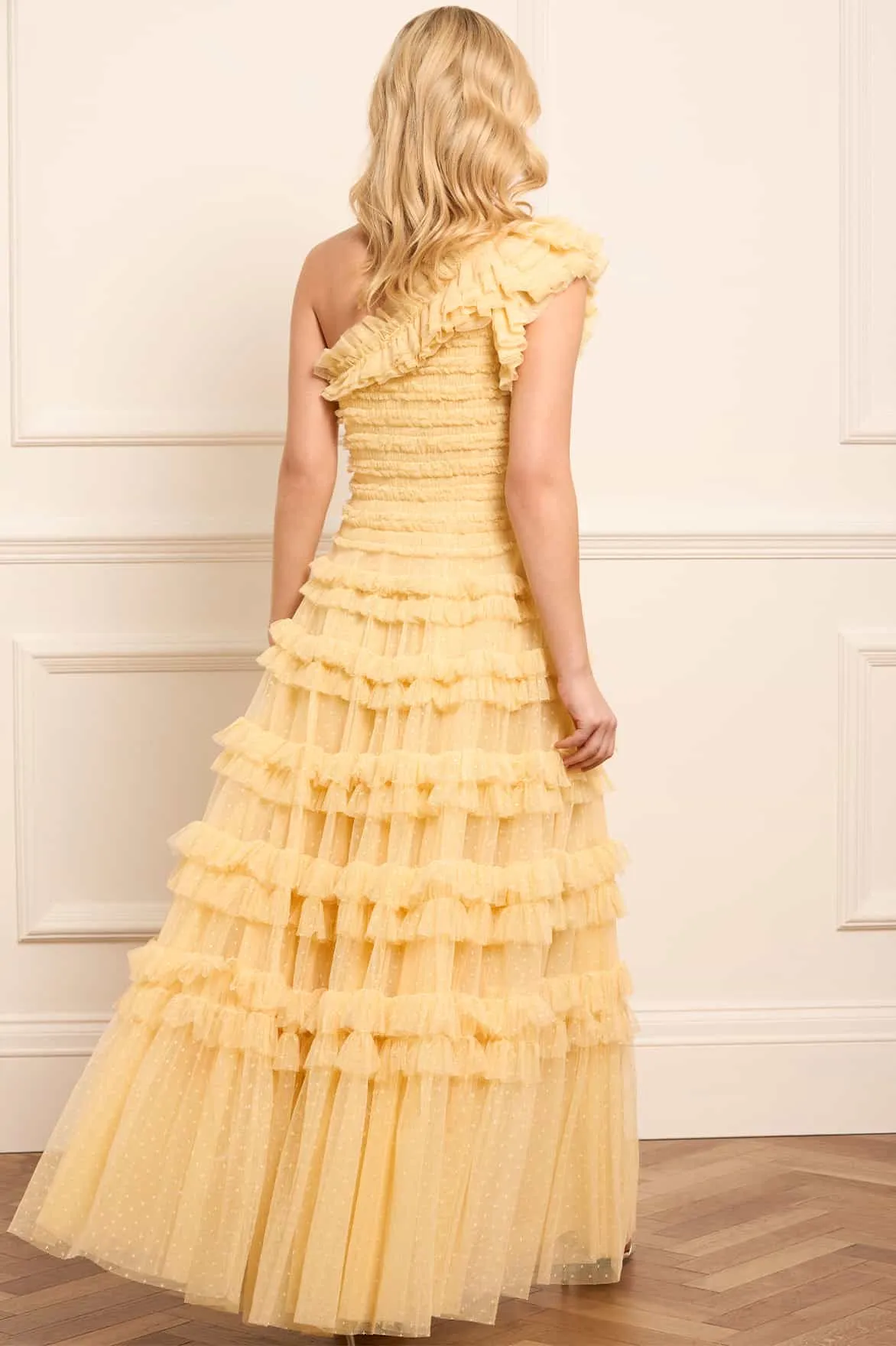 Lisette Ruffle One-Shoulder Gown