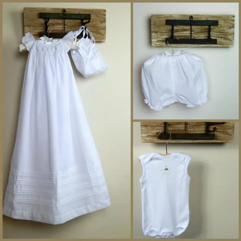 Long Baby Girl Christening Gown Baptism Gown White Cotton  Blessing Dress Free  Personalization