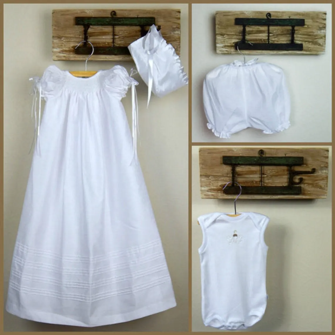 Long Ivory Christening Gown Girl  Shantung  Christening dress Blessing dress Baptism Gown Dedication Dress  Baby Gowns  Free Personalization