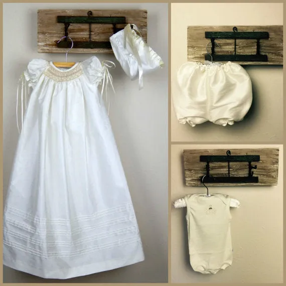 Long Ivory Christening Gown Girl  Shantung  Christening dress Blessing dress Baptism Gown Dedication Dress  Baby Gowns  Free Personalization