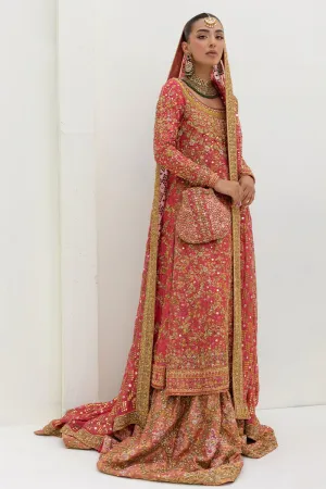 Long Kameez Lehenga Golden Work Pakistani Wedding Dresses