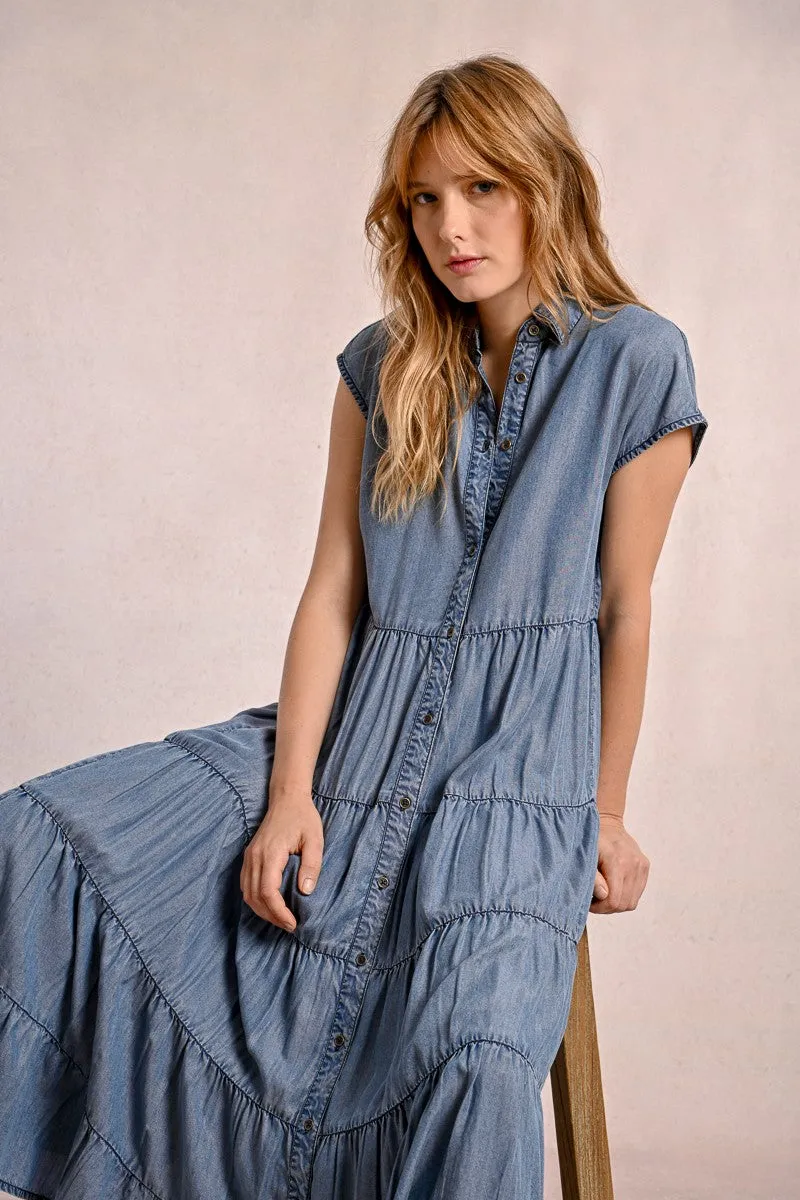 Long ruffled shirt dress