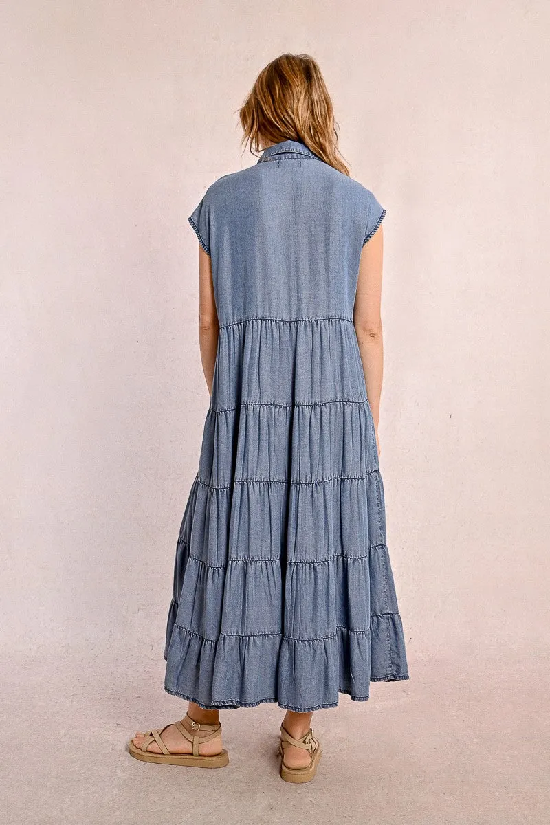 Long ruffled shirt dress