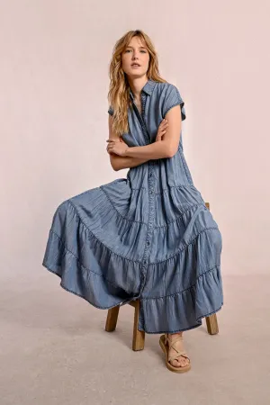 Long ruffled shirt dress