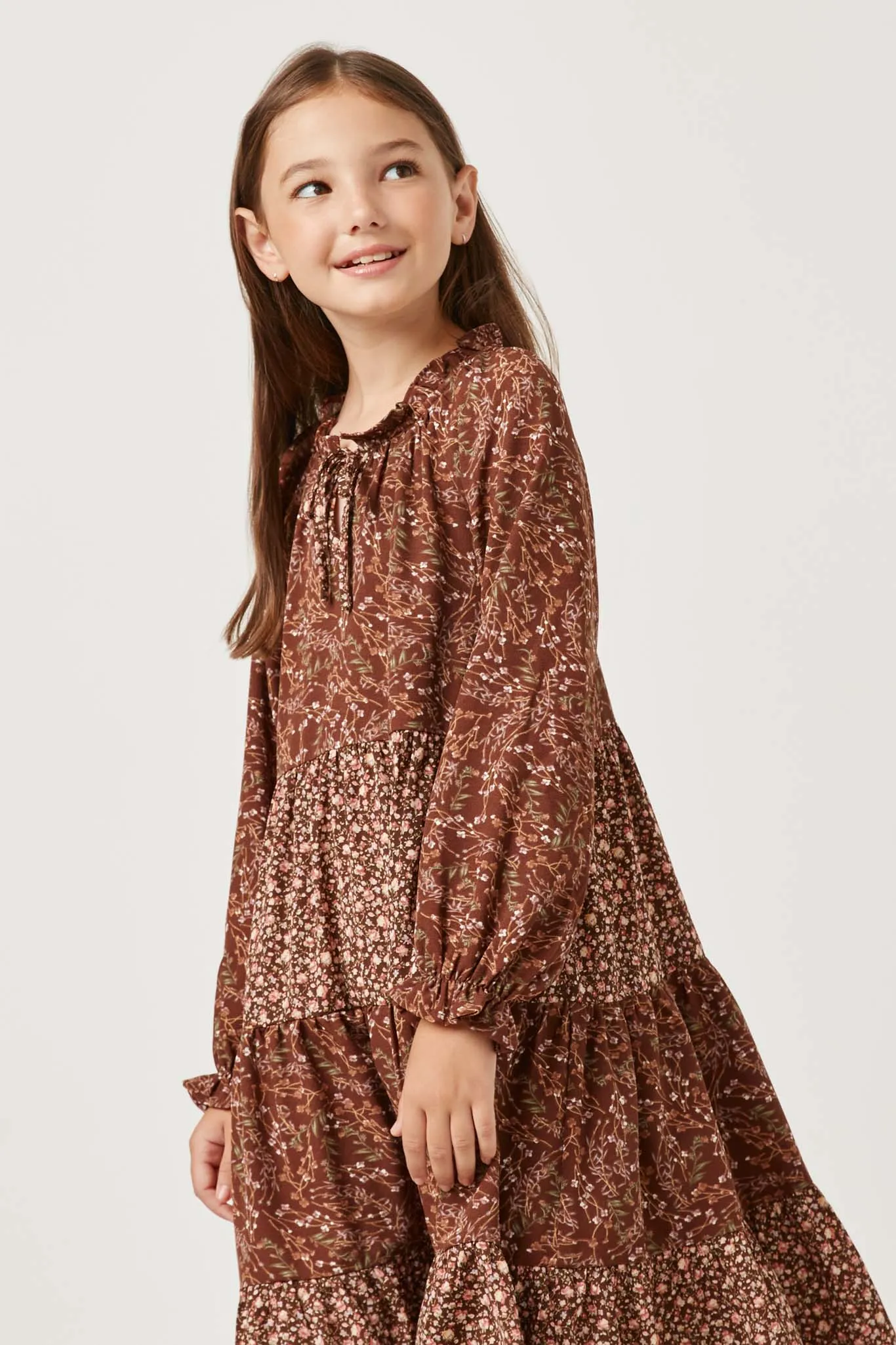 Long Sleeve Floral Ruffled Dress