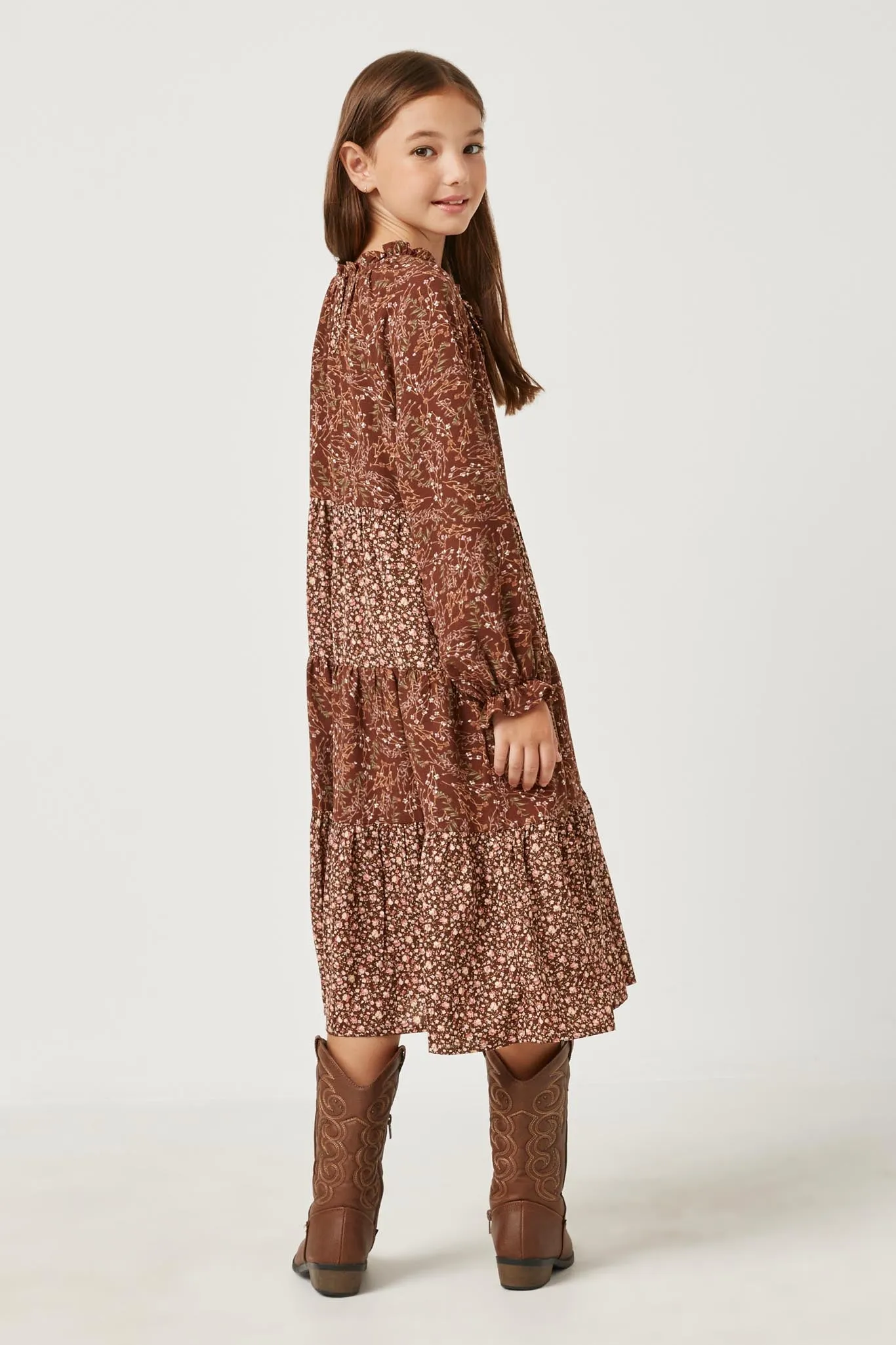 Long Sleeve Floral Ruffled Dress