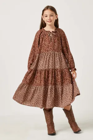 Long Sleeve Floral Ruffled Dress