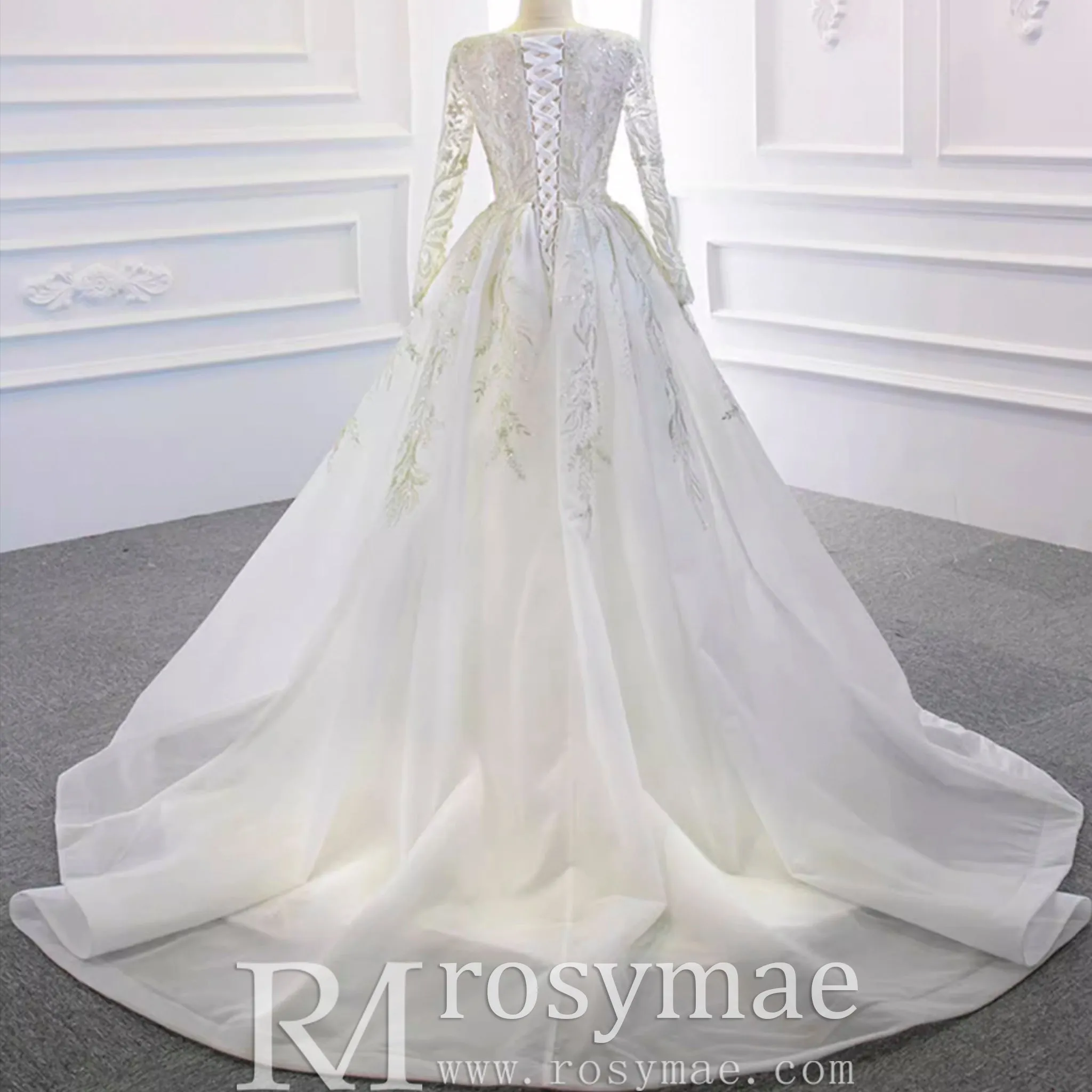 Long Sleeve Mermaid Wedding Dress with Detachable Skirt