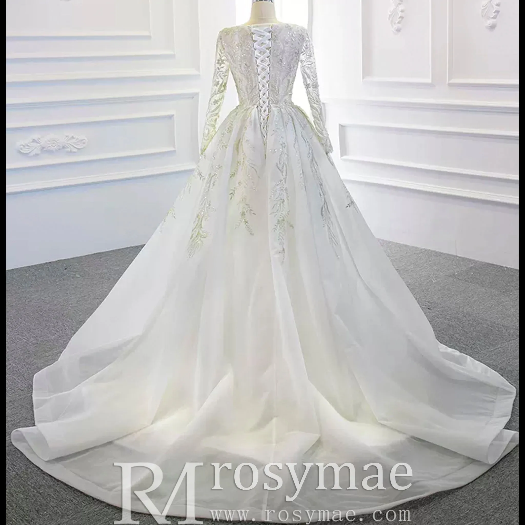 Long Sleeve Mermaid Wedding Dress with Detachable Skirt