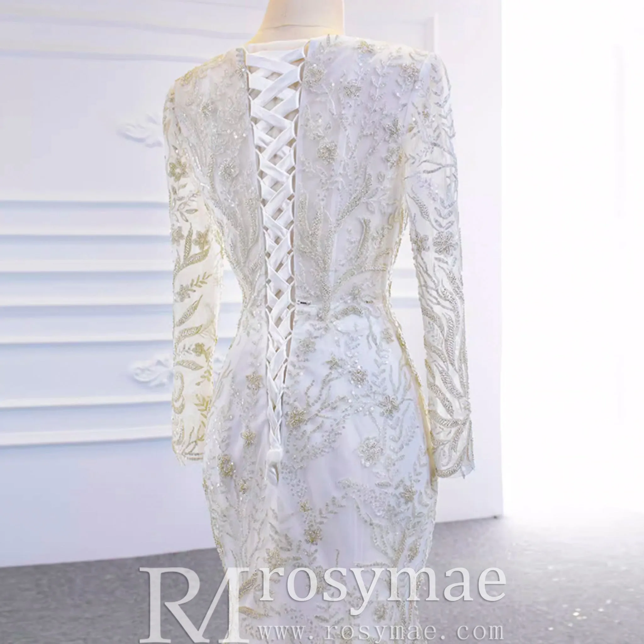 Long Sleeve Mermaid Wedding Dress with Detachable Skirt