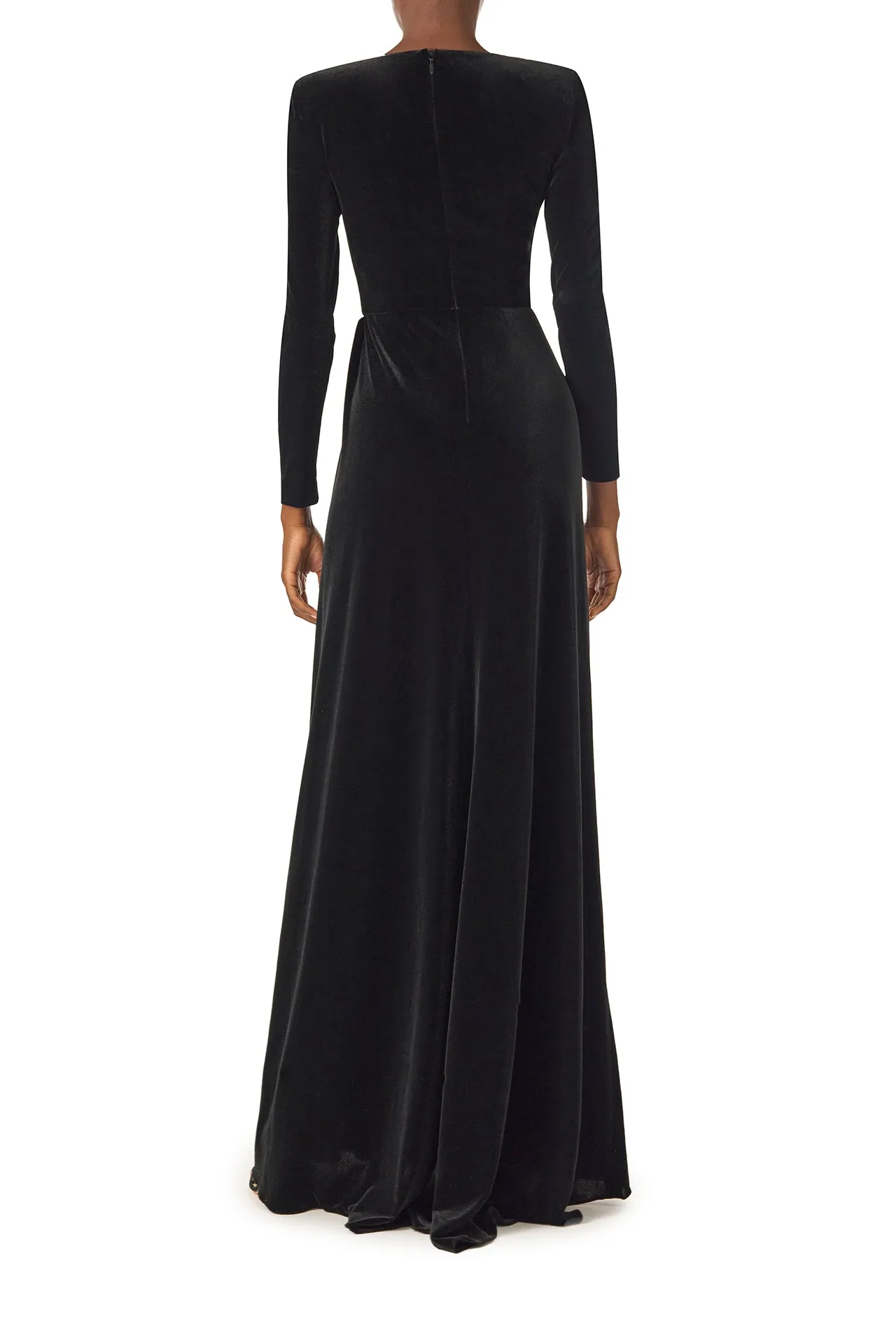 Long Sleeve Velour Gown With Scarf