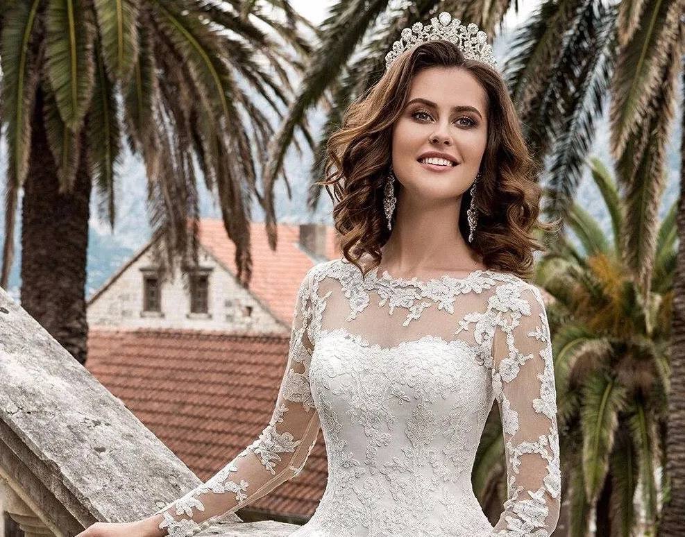 Long Sleeve Wedding Dresses Vestido De Novia Princesa All Over Appliques Princess Wedding Gowns