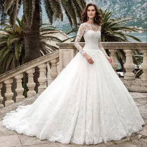 Long Sleeve Wedding Dresses Vestido De Novia Princesa All Over Appliques Princess Wedding Gowns