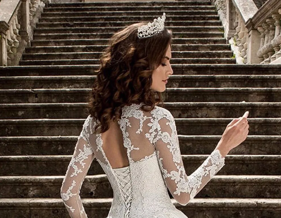 Long Sleeve Wedding Dresses Vestido De Novia Princesa All Over Appliques Princess Wedding Gowns