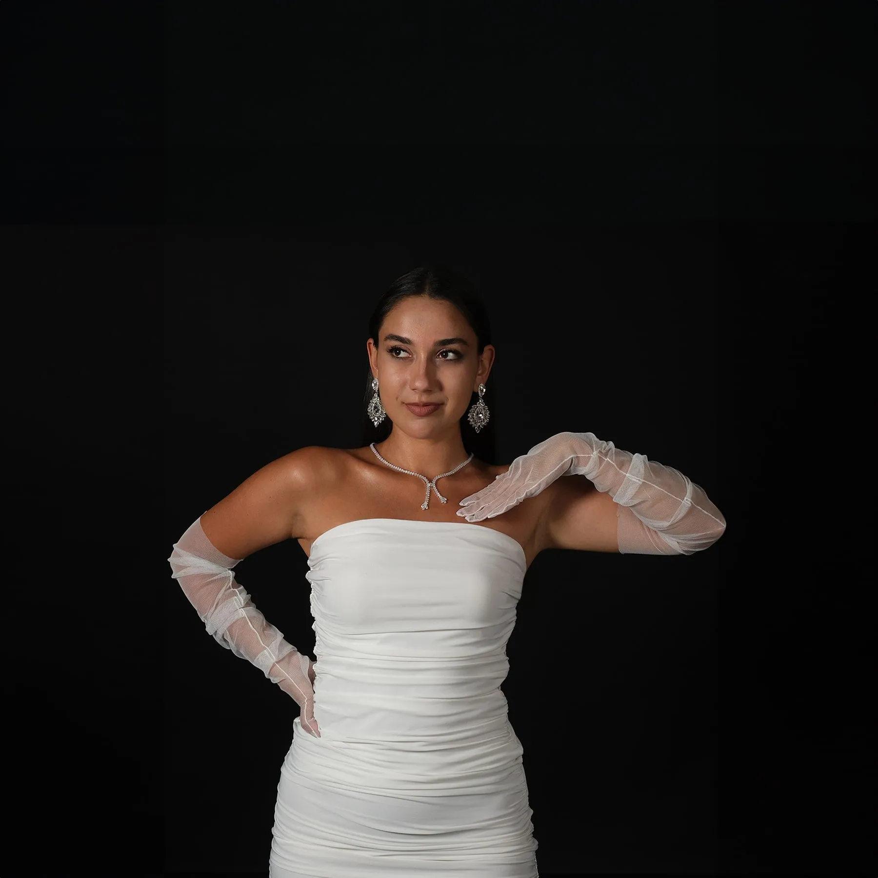 Long Tulle Transparent Bridal Gloves Gloves for Costume and Prom