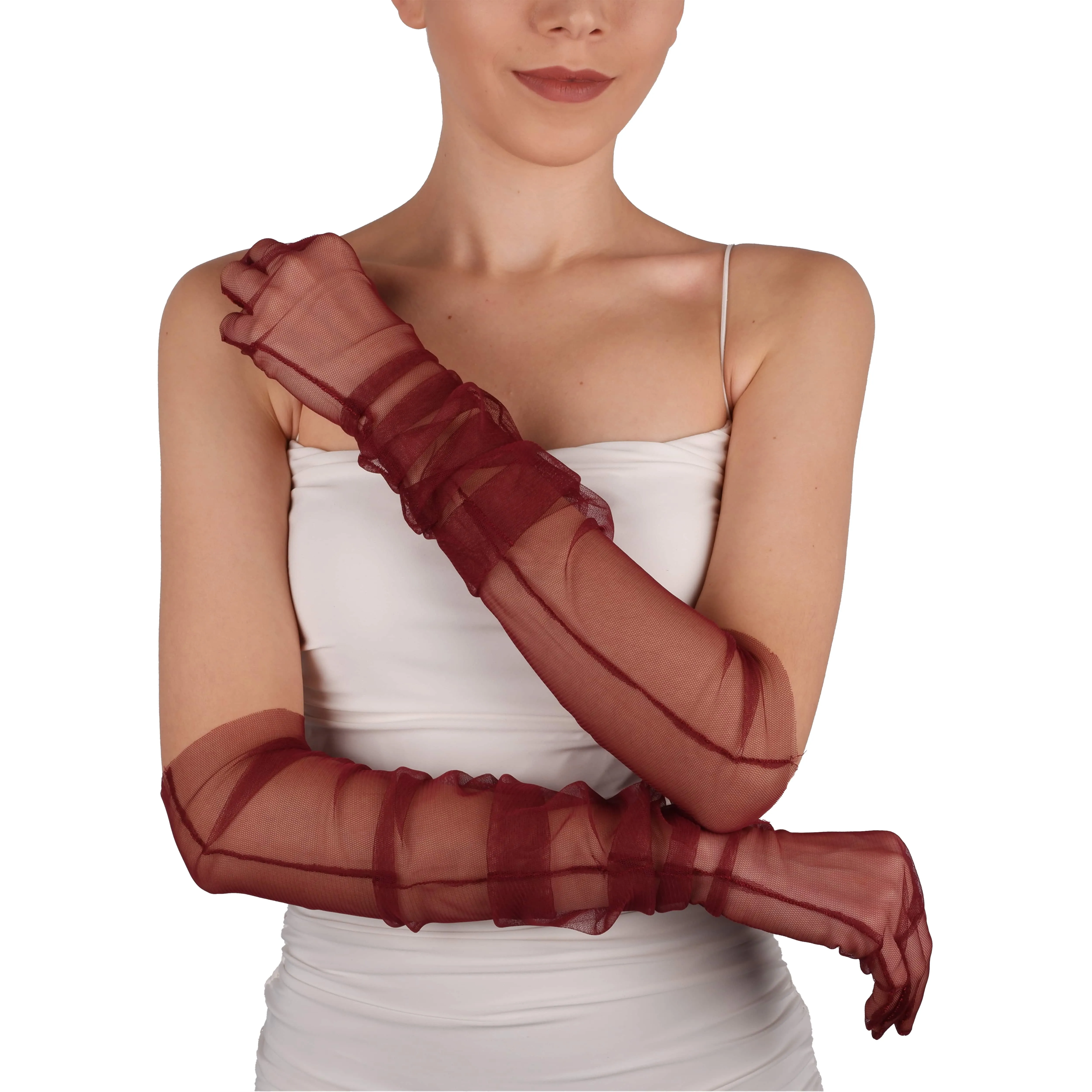 Long Tulle Transparent Bridal Gloves Gloves for Costume and Prom