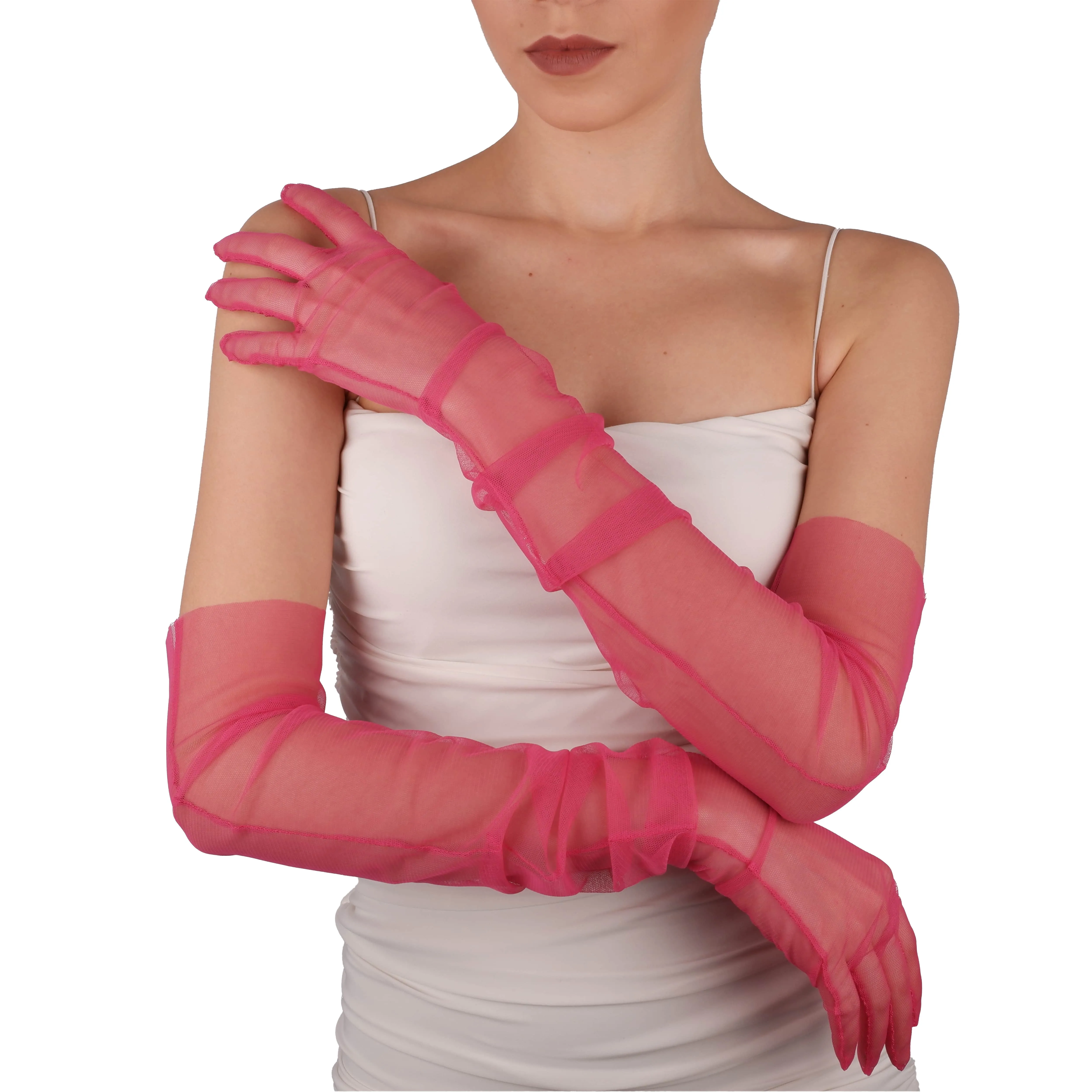 Long Tulle Transparent Bridal Gloves Gloves for Costume and Prom