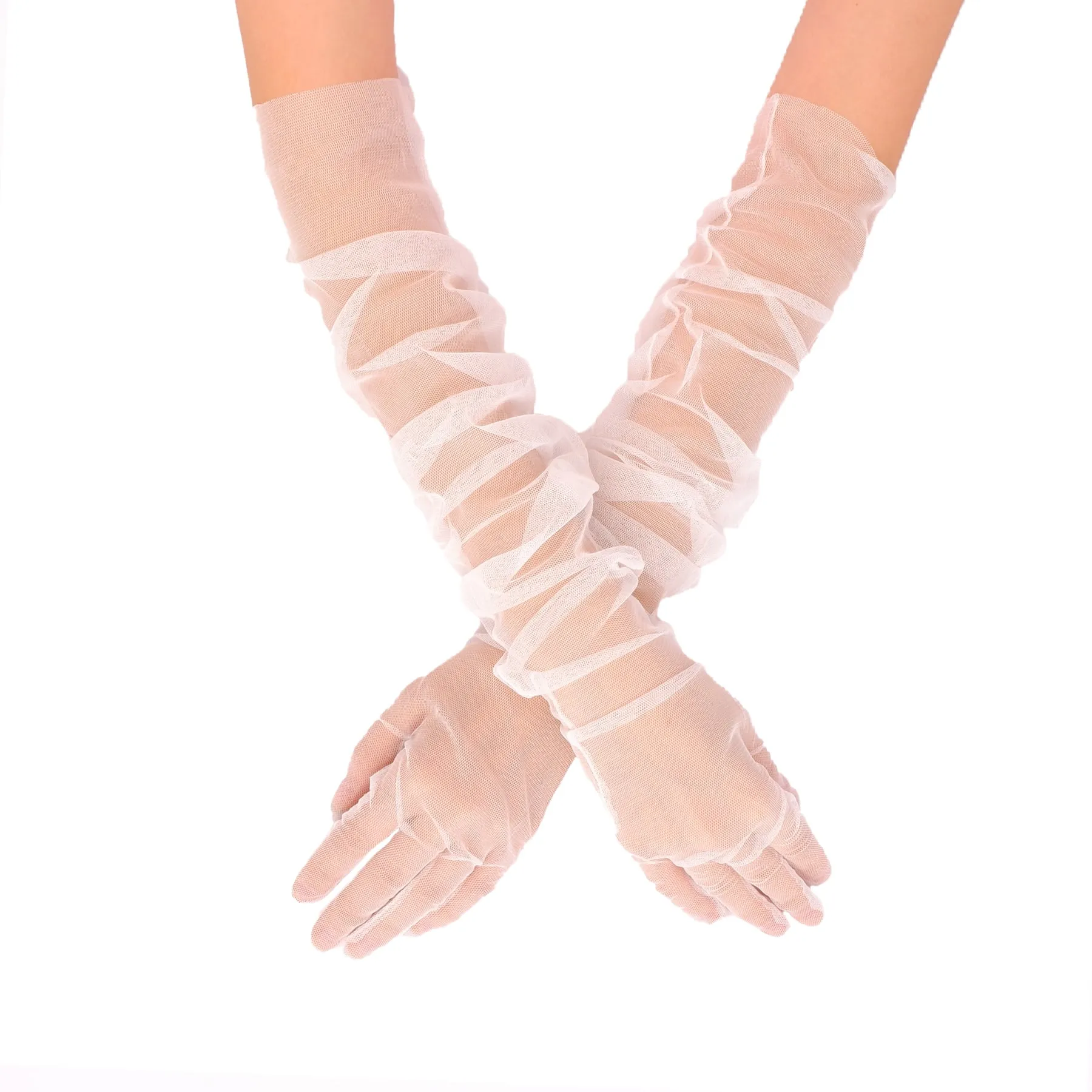 Long Tulle Transparent Bridal Gloves Gloves for Costume and Prom