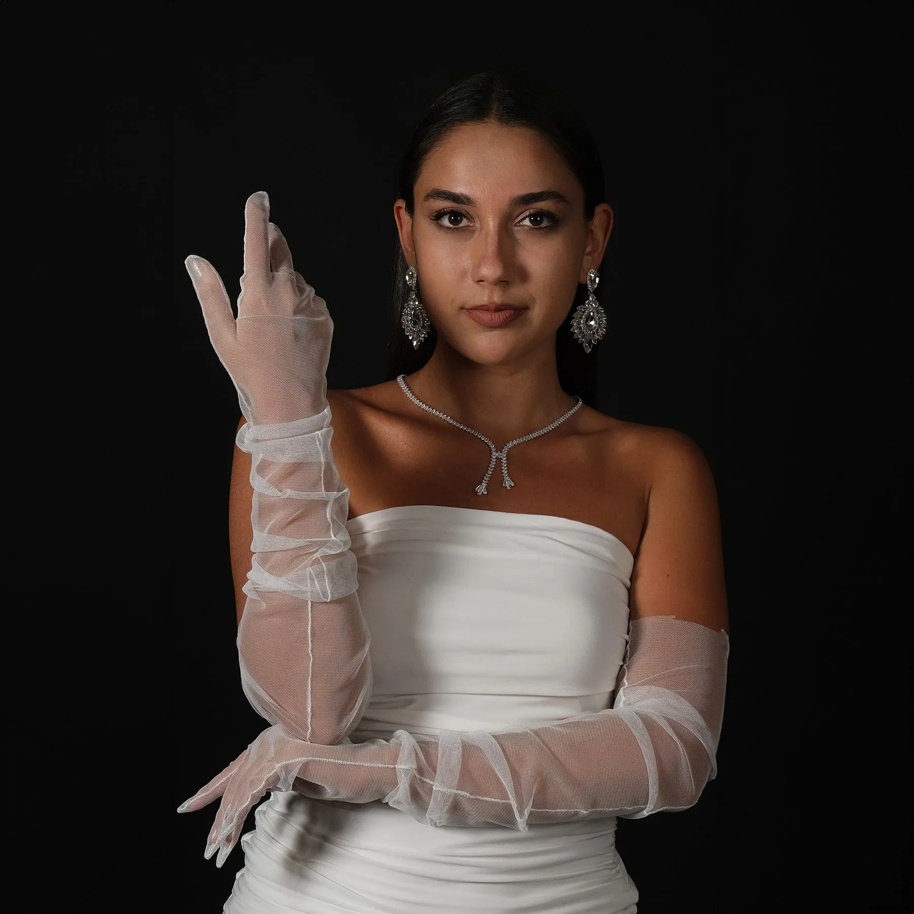 Long Tulle Transparent Bridal Gloves Gloves for Costume and Prom