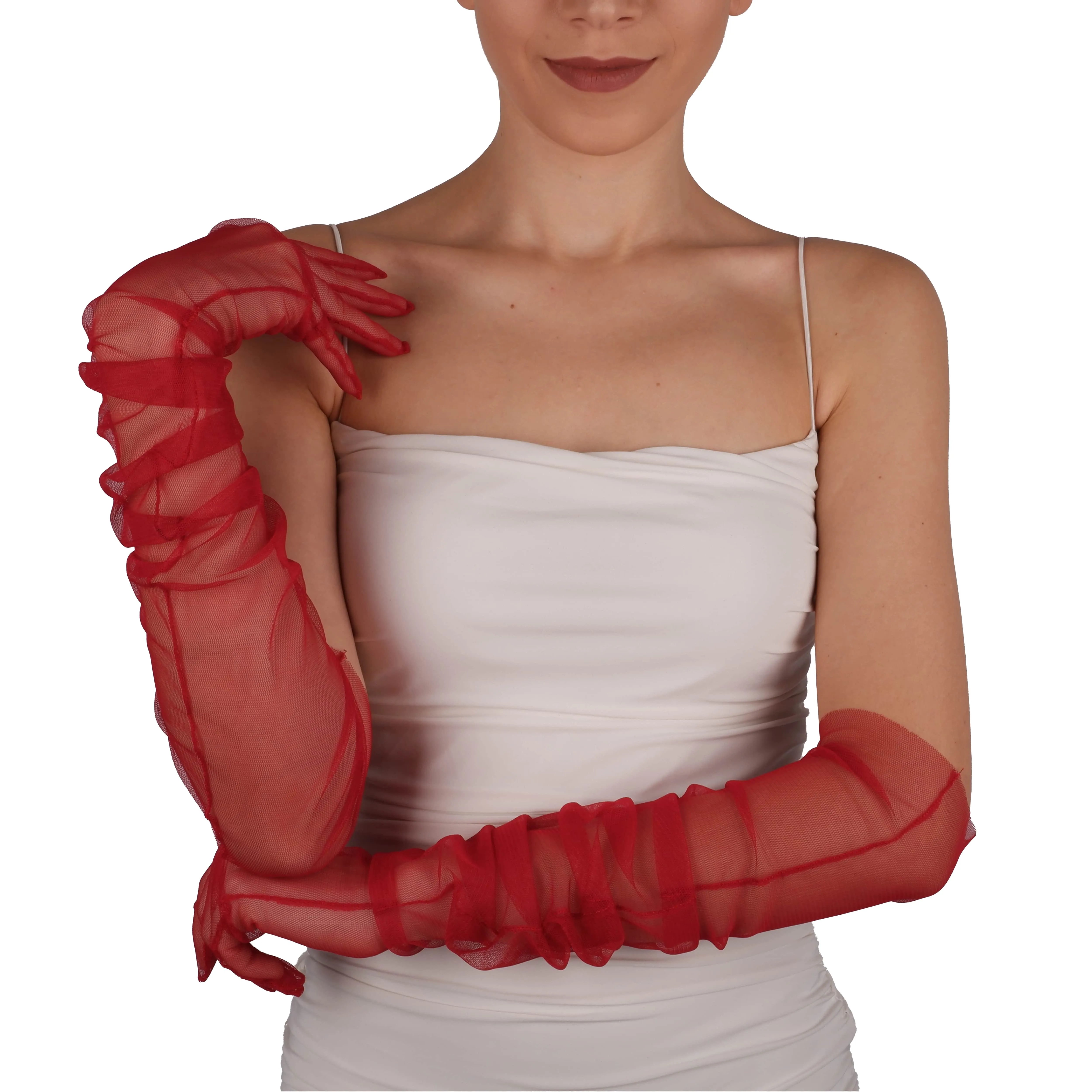 Long Tulle Transparent Bridal Gloves Gloves for Costume and Prom