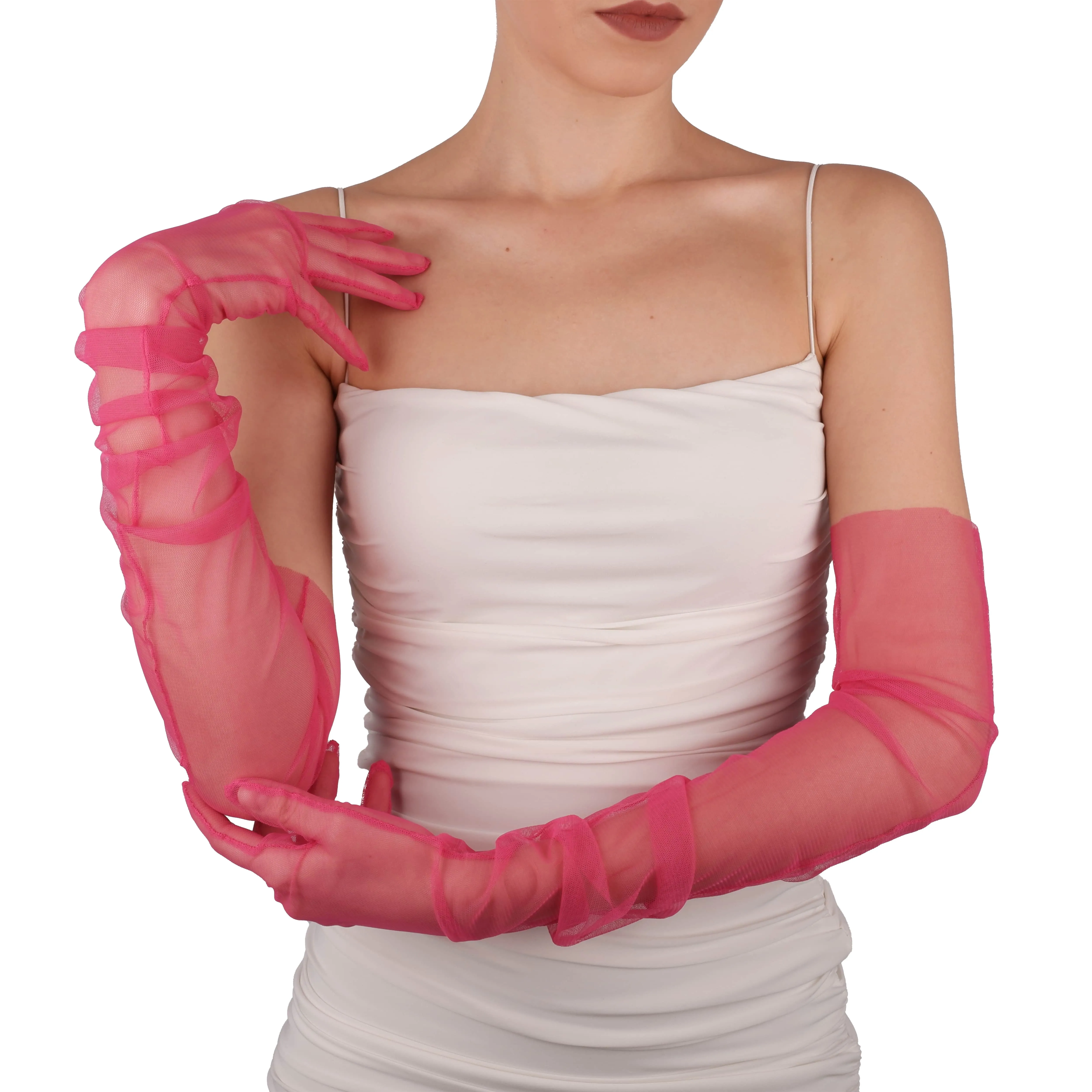 Long Tulle Transparent Bridal Gloves Gloves for Costume and Prom