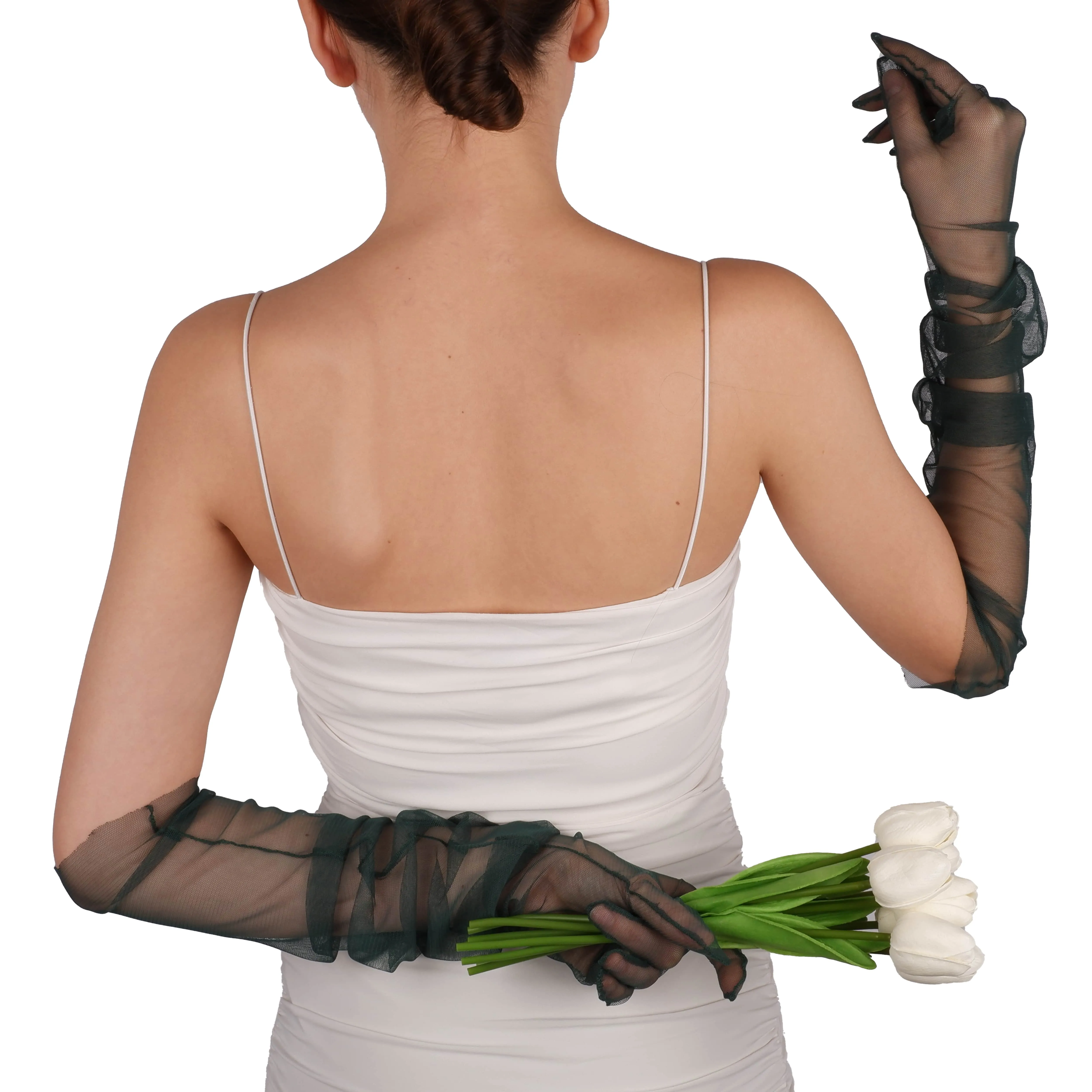 Long Tulle Transparent Bridal Gloves Gloves for Costume and Prom
