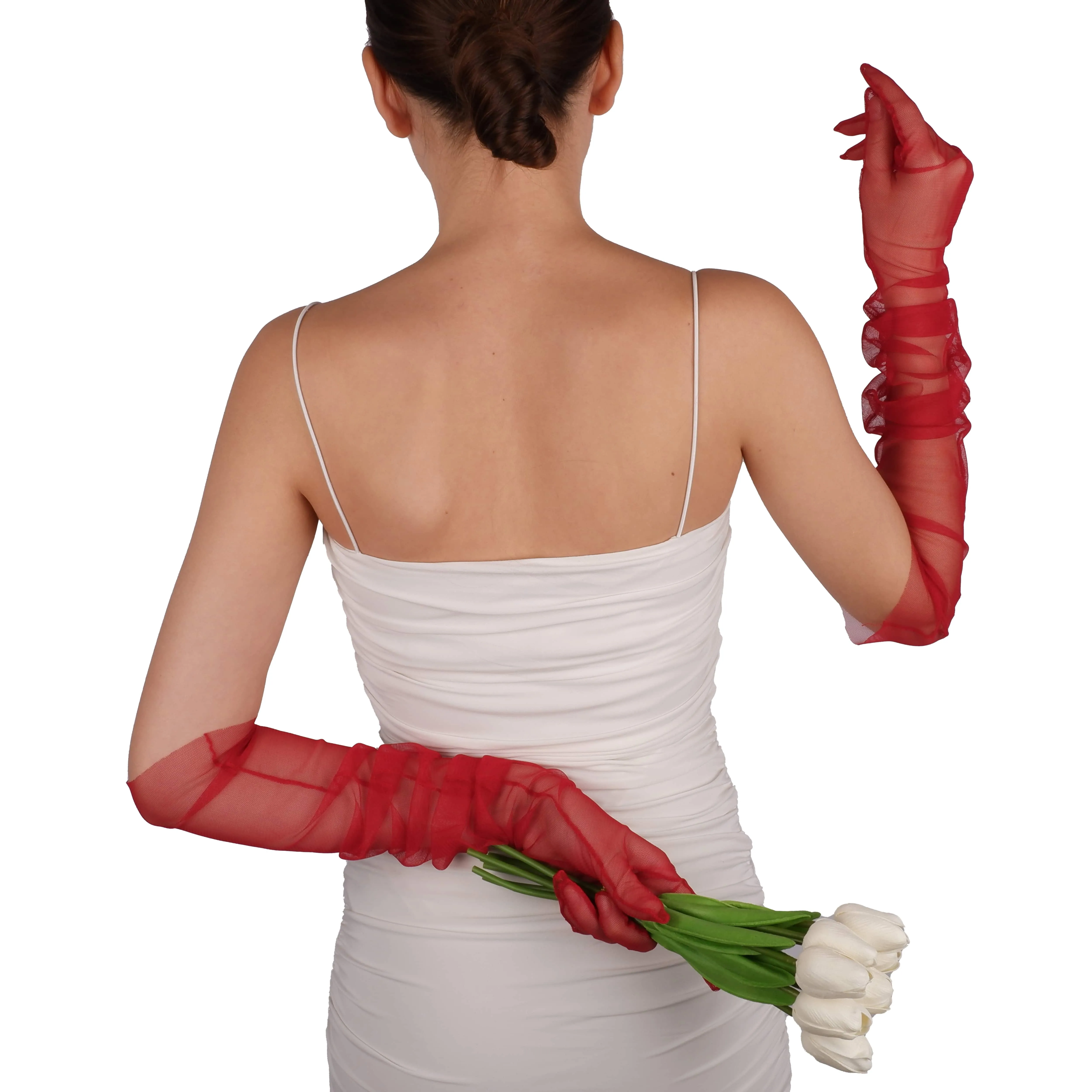 Long Tulle Transparent Bridal Gloves Gloves for Costume and Prom