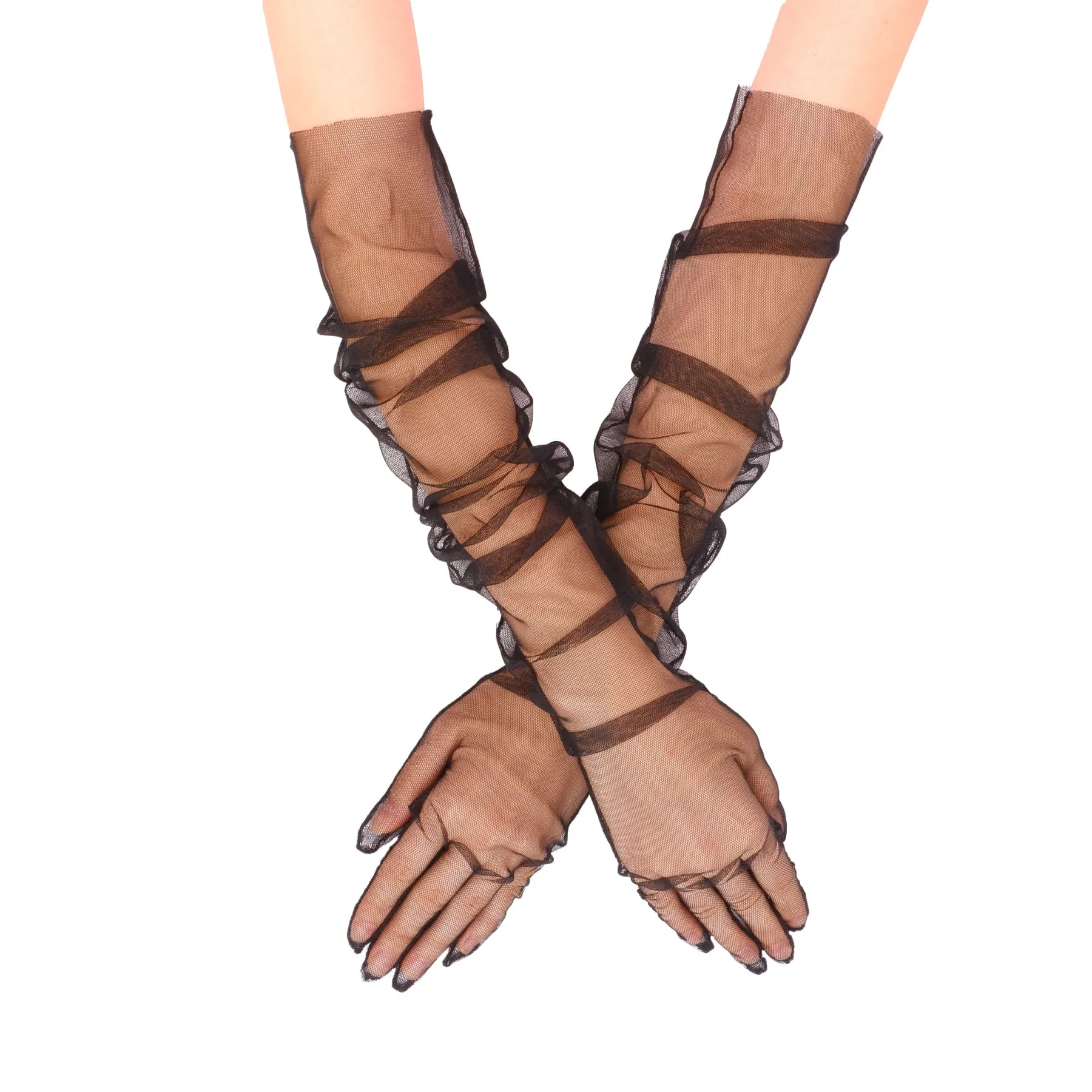 Long Tulle Transparent Bridal Gloves Gloves for Costume and Prom